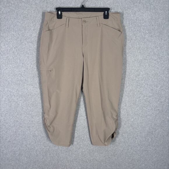 Eddie Bauer Pants Womens 12 Tan Ruched Leg Capri Stretch Thin GORP Hiking Trail - Picture 1 of 13